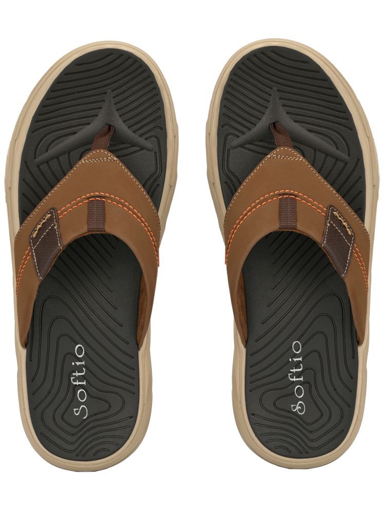     			softio Tan Men's Thong Flip Flop