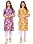 DESIGNER DREAM Crepe Printed A-line Women's Kurti - Purple,Yellow ( Pack of 2 )