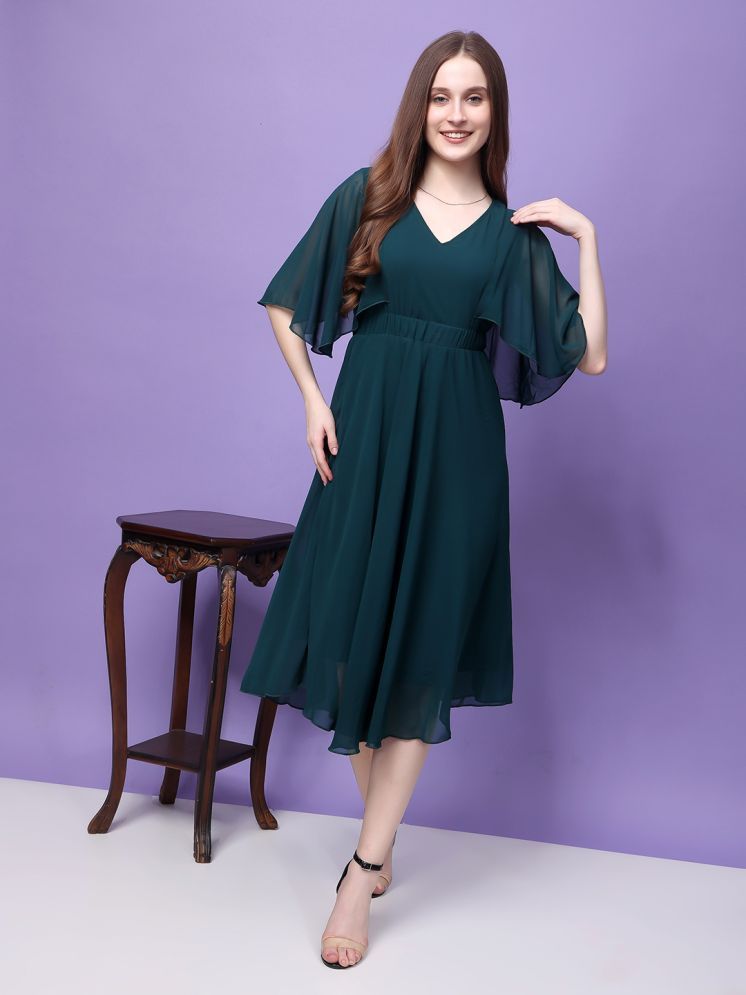     			FASHJONS 360 Georgette Solid Knee Length Women's Fit & Flare Dress - Green ( Pack of 1 )