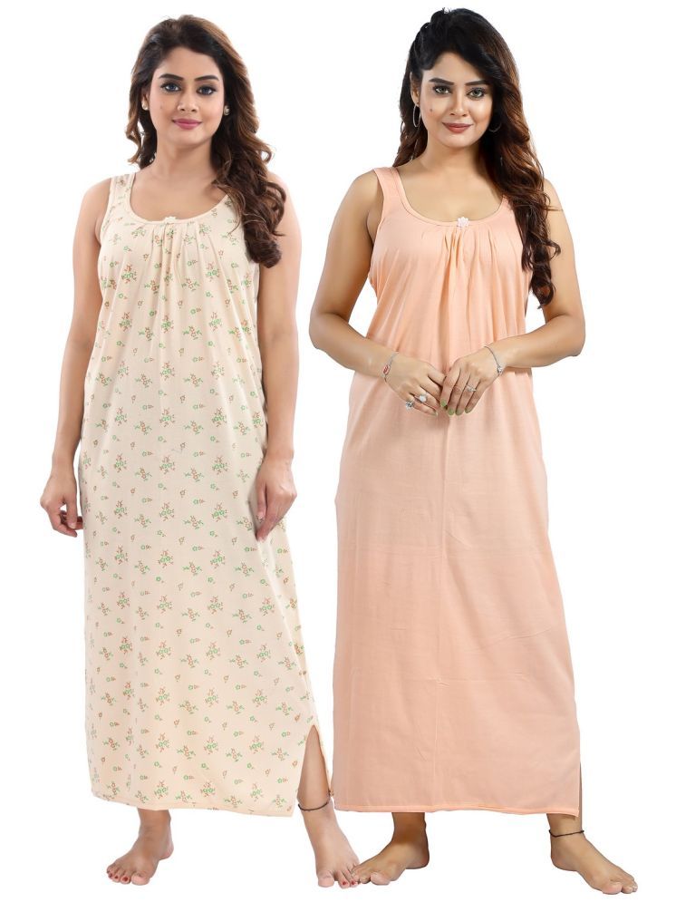     			INNER BEATS Multicolor Cotton Blend Women's Nightwear Nighty & Night Gowns ( Pack of 2 )