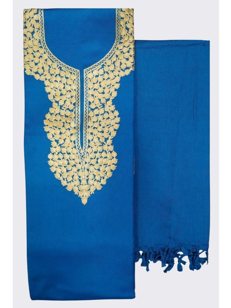     			KASHMIRI Unstitched Woollen Embroidered Dress Material - Blue ( Pack of 1 )