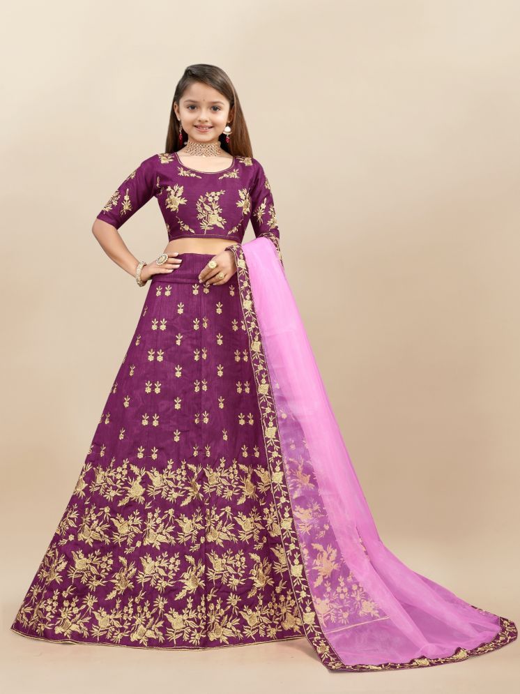     			Lady Shopi Purple Silk Girls Lehenga Choli Set ( Pack of 1 )