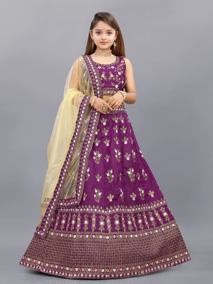     			Lady Shopi Purple Silk Girls Lehenga Choli Set ( Pack of 1 )