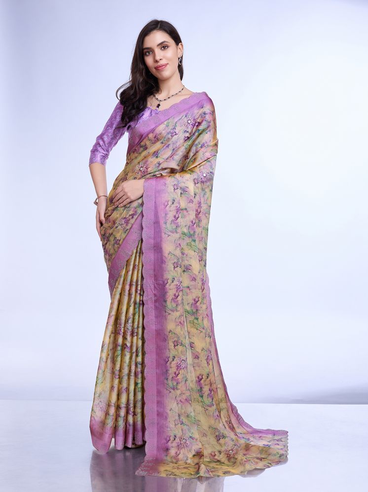     			Rekha Maniyar Chiffon Printed Saree With Blouse Piece - Purple ( Pack of 1 )