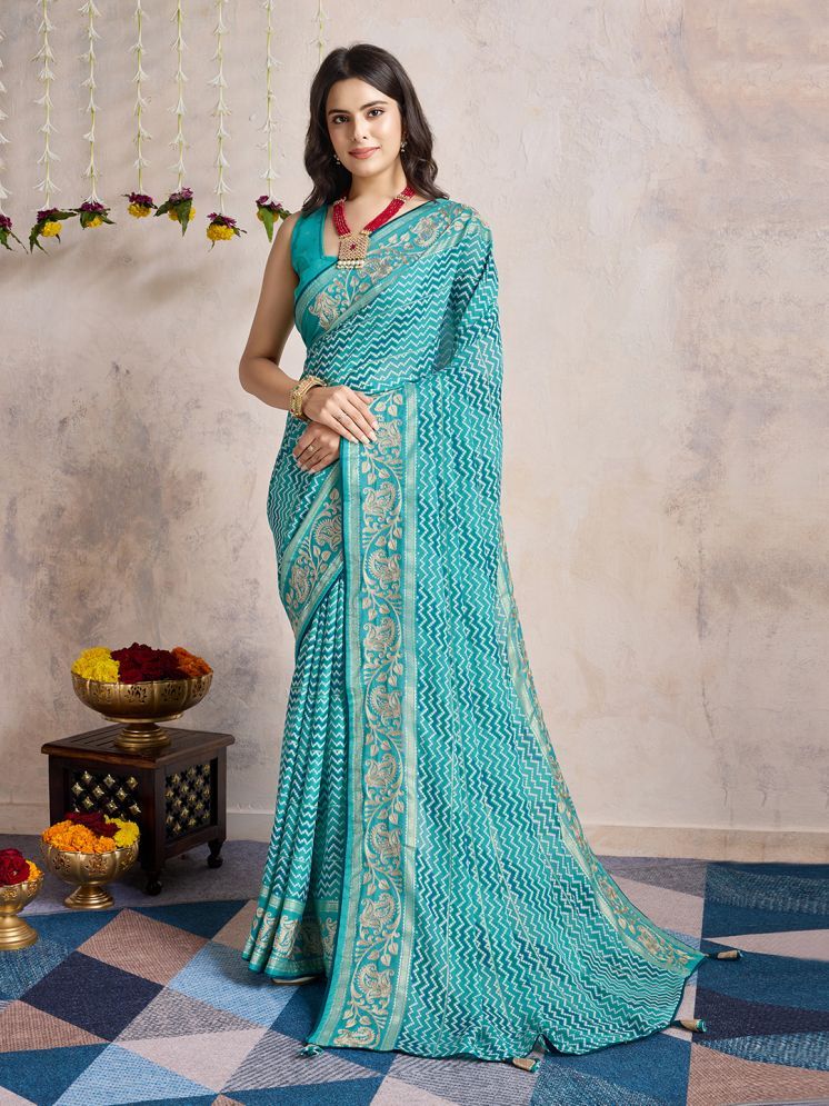     			Rekha Maniyar Georgette Printed Saree With Blouse Piece - Turquoise ( Pack of 1 )