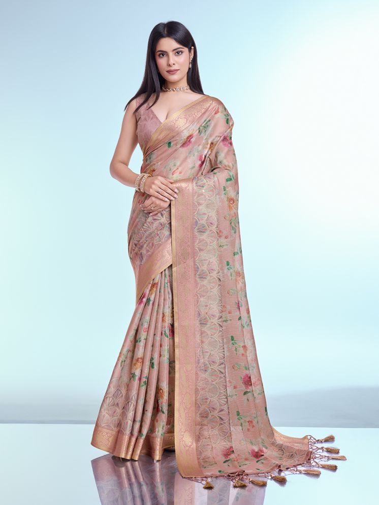     			Rekha Maniyar Silk Blend Printed Saree With Blouse Piece - Rust ( Pack of 1 )