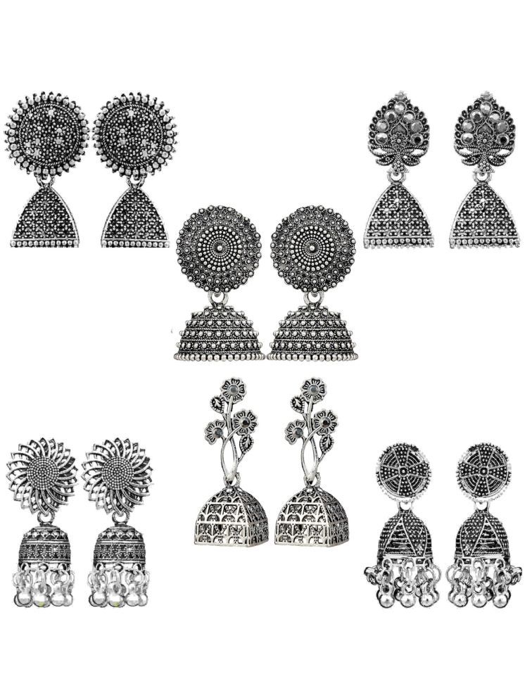     			Thrill Silver Jhumki Earrings ( Pack of 6 )