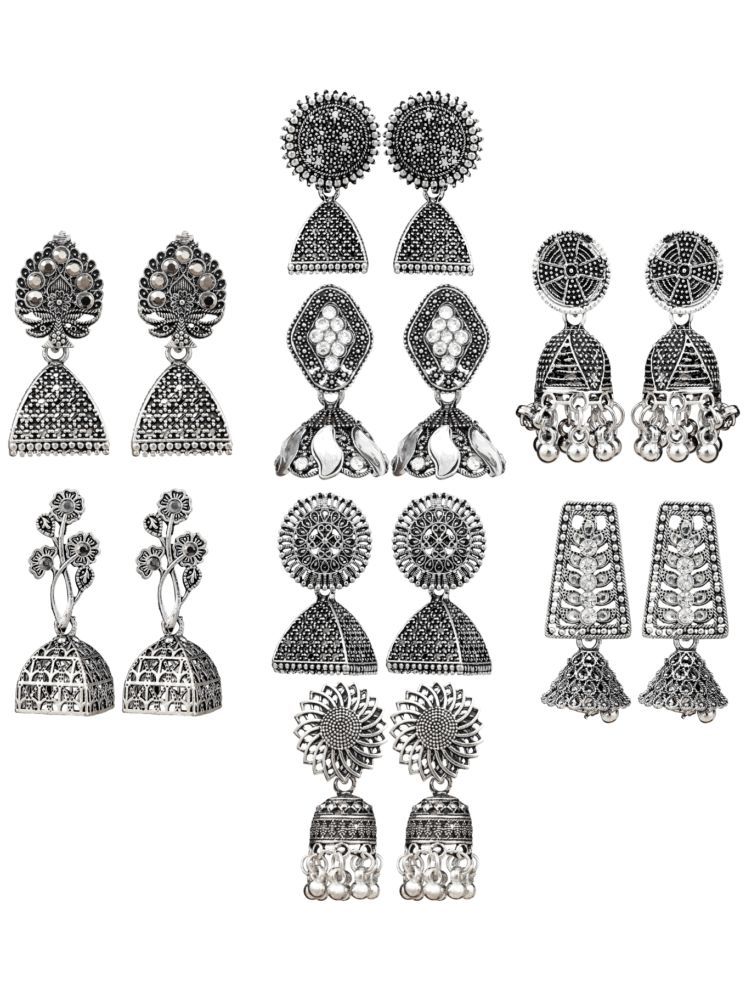     			Thrill Silver Jhumki Earrings ( Pack of 8 )