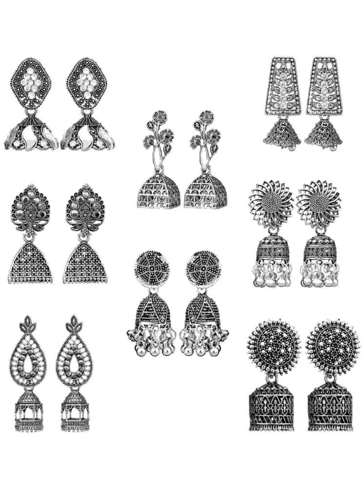     			Thrill Silver Jhumki Earrings ( Pack of 8 )