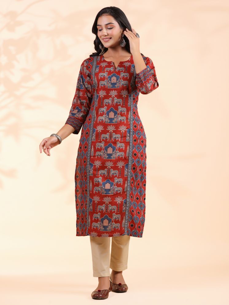     			Vbuyz Cotton Printed Straight Women's Kurti - Red ( Pack of 1 )