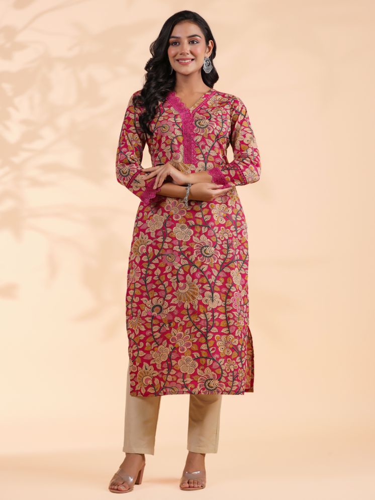     			Vbuyz Cotton Printed Straight Women's Kurti - Pink ( Pack of 1 )