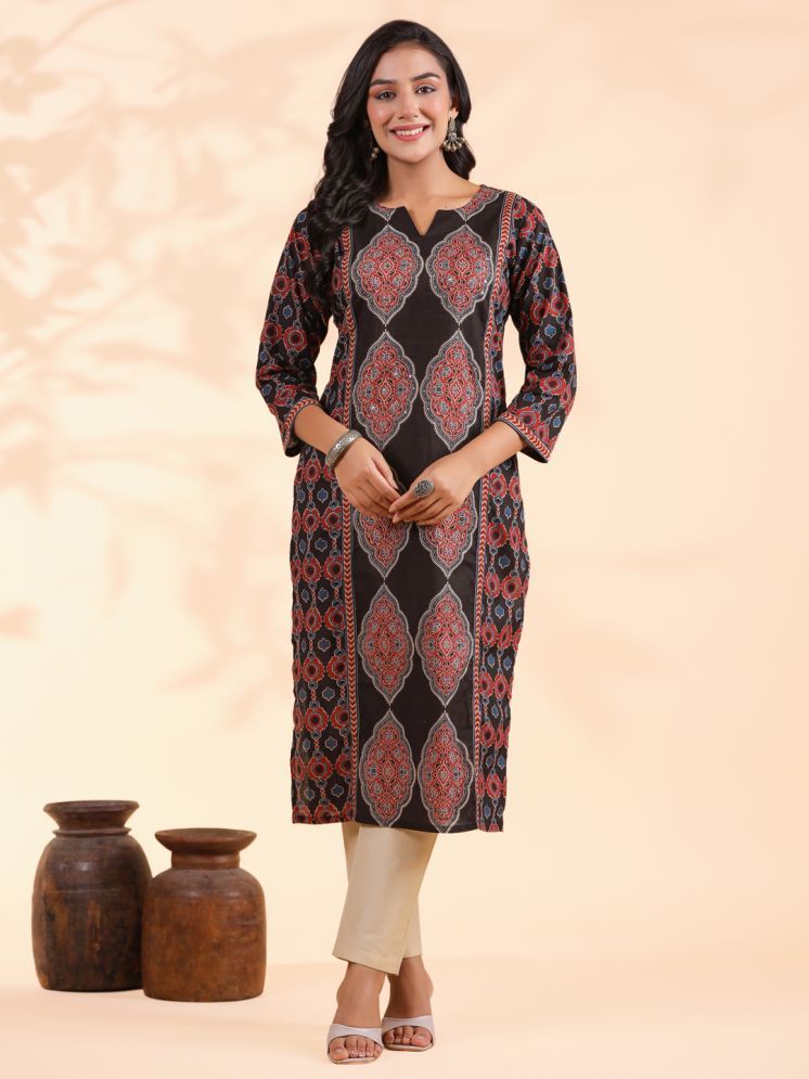     			Vbuyz Cotton Printed Straight Women's Kurti - Black ( Pack of 1 )