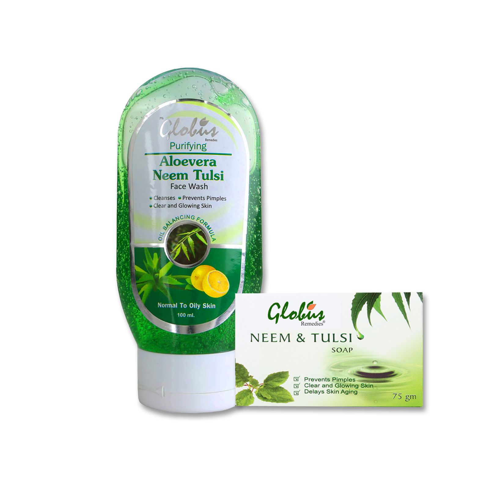     			Globus Remedies Aloevera Neem Face Wash, 100ml and Neem Tulsi Soap, 75gm