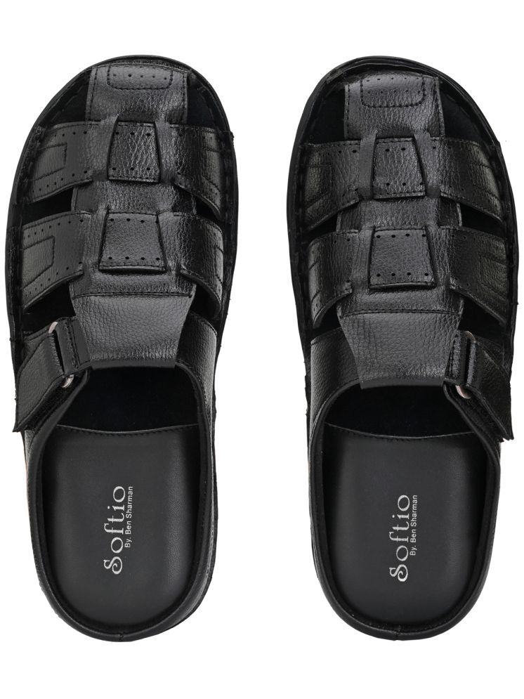     			softio Black Men's Leather Slipper