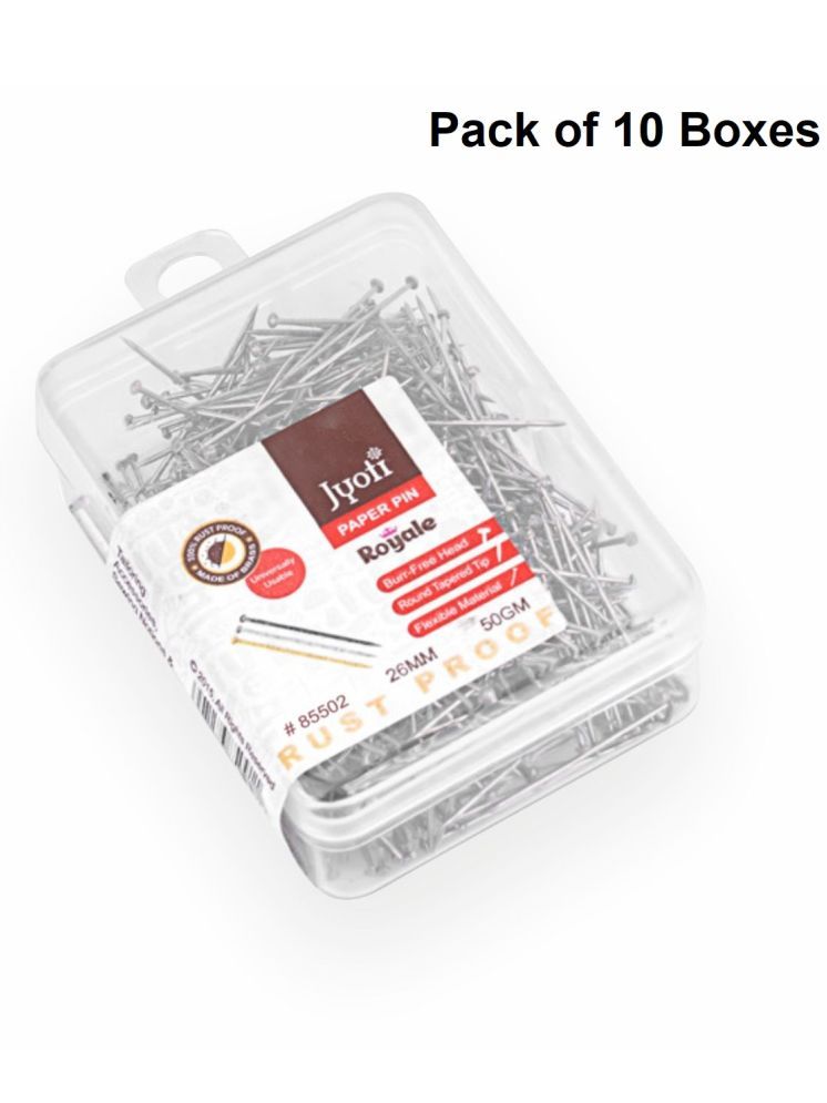     			Jyoti Paper Pin - Royale (50 Grams of 0.70x26mm Steel Pin in Nickel Finish in a Plastic Box), Re-Usable Pins for Holding Loose Papers & Document Organizing, School, Office, and Stationery - Pack of 10