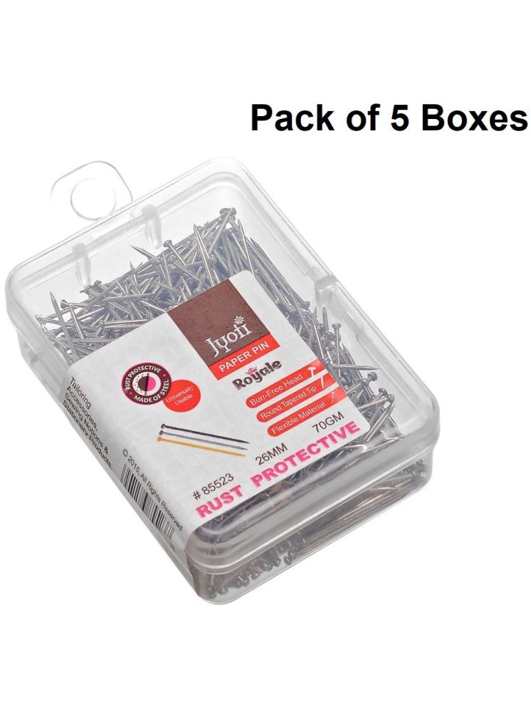     			Jyoti Paper Pin - Royale (70 Grams of 0.85x26mm Steel Pin in Nickel Finish in a Plastic Box), Re-Usable Pins for Holding Loose Papers & Document Organizing, School, Office, and Stationery - Pack of 5