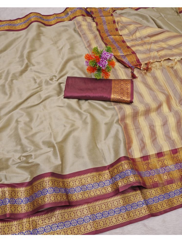     			Kalpana Creation Cotton Silk Woven Saree With Blouse Piece - Brown ( Pack of 1 )