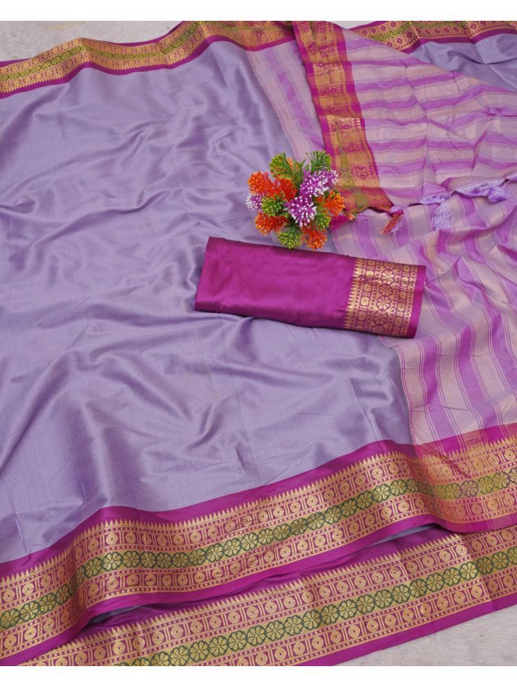     			Kalpana Creation Cotton Silk Woven Saree With Blouse Piece - Lavender ( Pack of 1 )