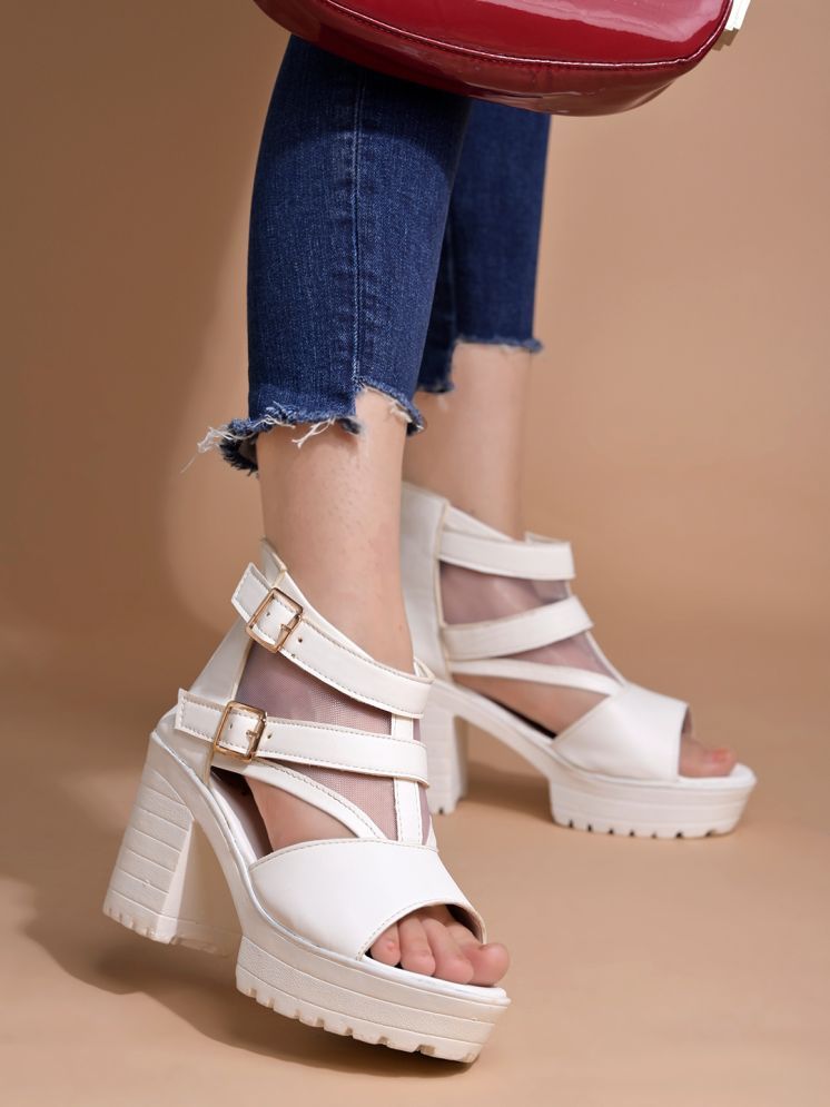     			Shoetopia White Women's Sandal Heels