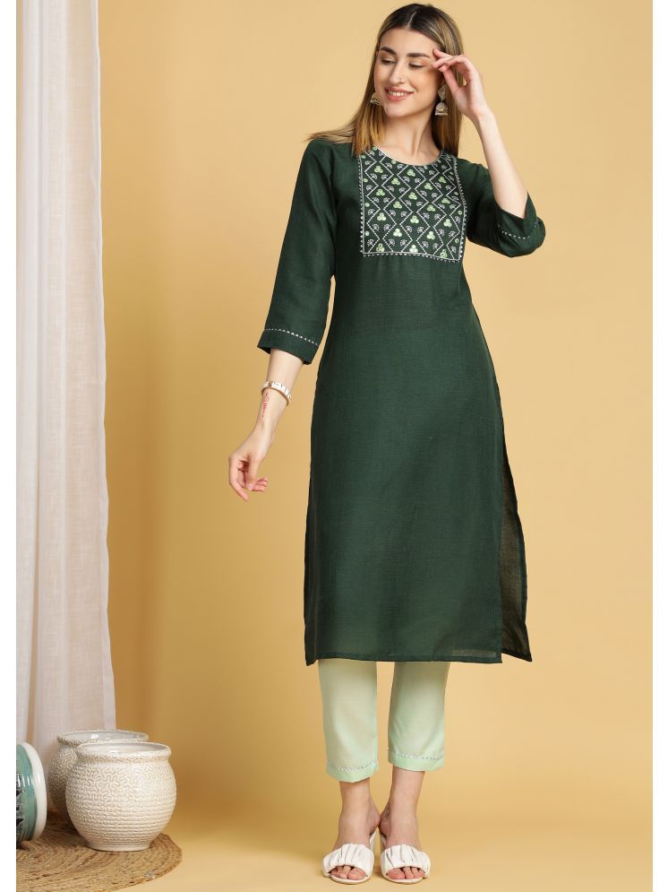     			Tabahi Cotton Blend Embroidered Kurti With Pants Women's Stitched Salwar Suit - Green ( Pack of 1 )