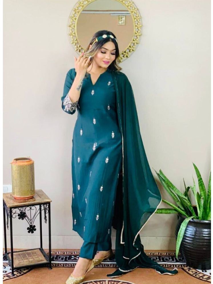     			Tabahi Cotton Blend Embroidered Kurti With Pants Women's Stitched Salwar Suit - Green ( Pack of 1 )