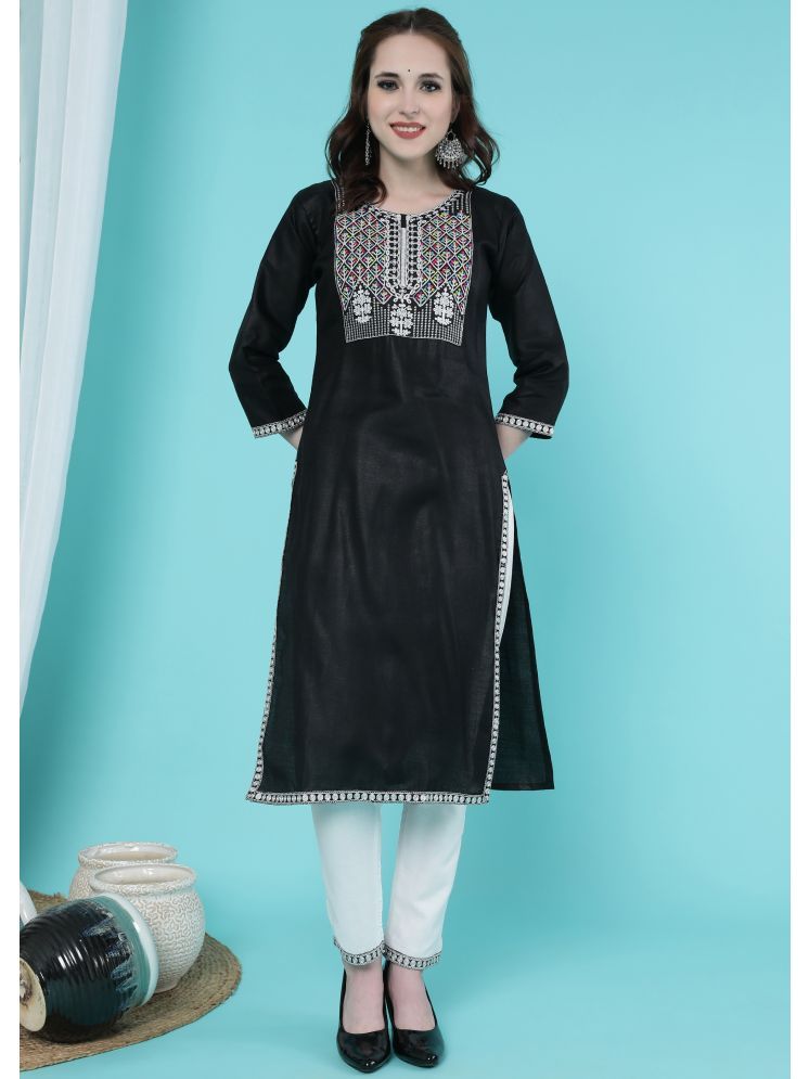     			Tabahi Cotton Blend Embroidered Kurti With Pants Women's Stitched Salwar Suit - Black ( Pack of 1 )