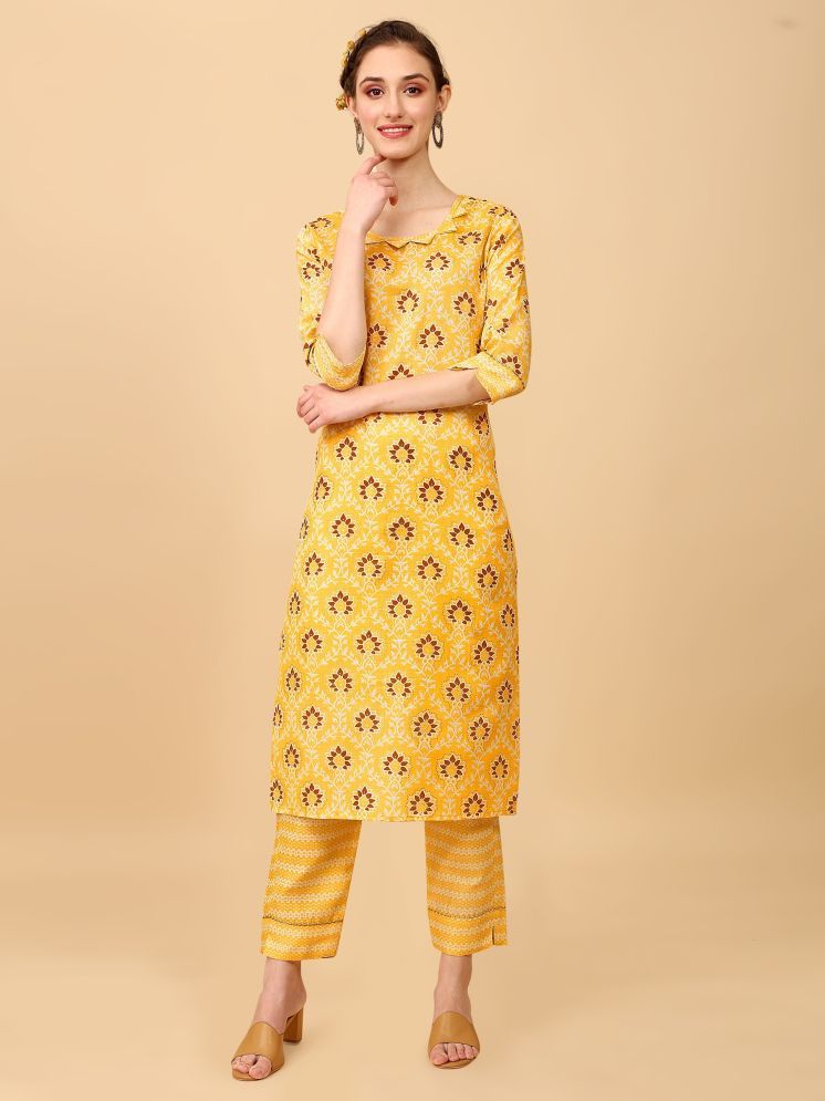     			Tabahi Cotton Printed Kurti With Pants Women's Stitched Salwar Suit - Yellow ( Pack of 1 )