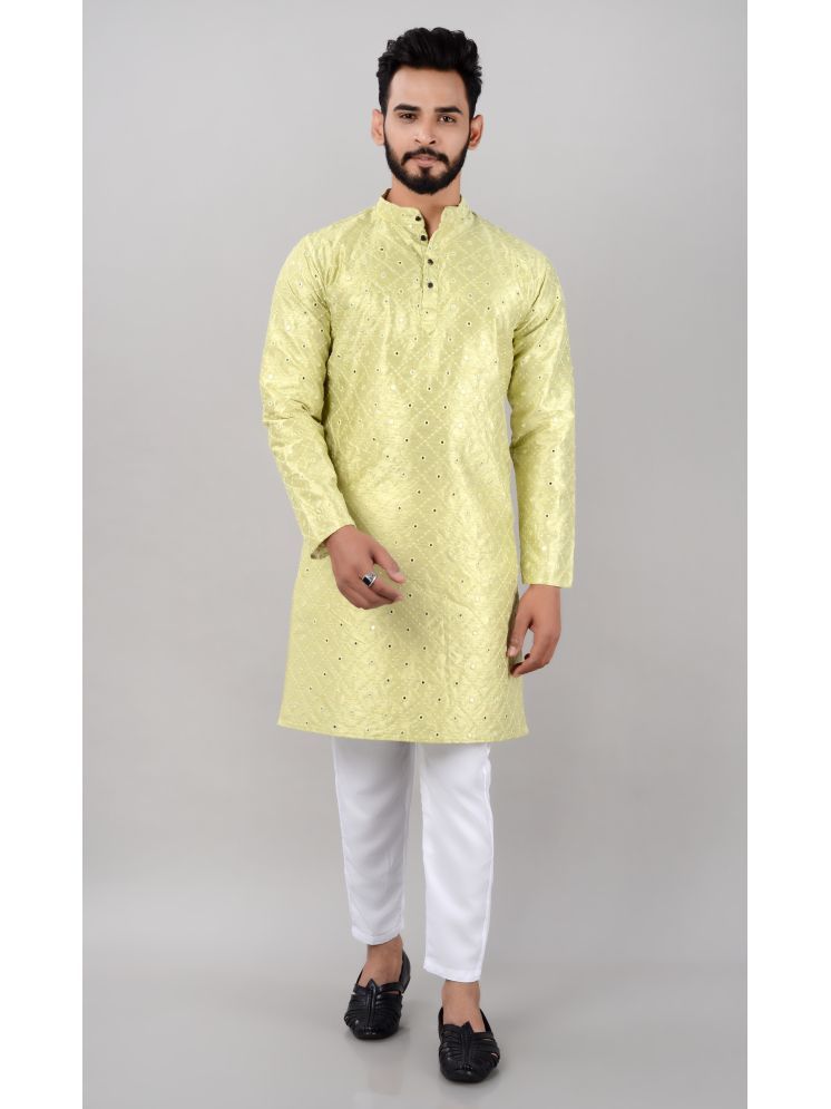     			VILLAIN Light Green Silk Regular Fit Men's Kurta Pyjama Set ( Pack of 1 )