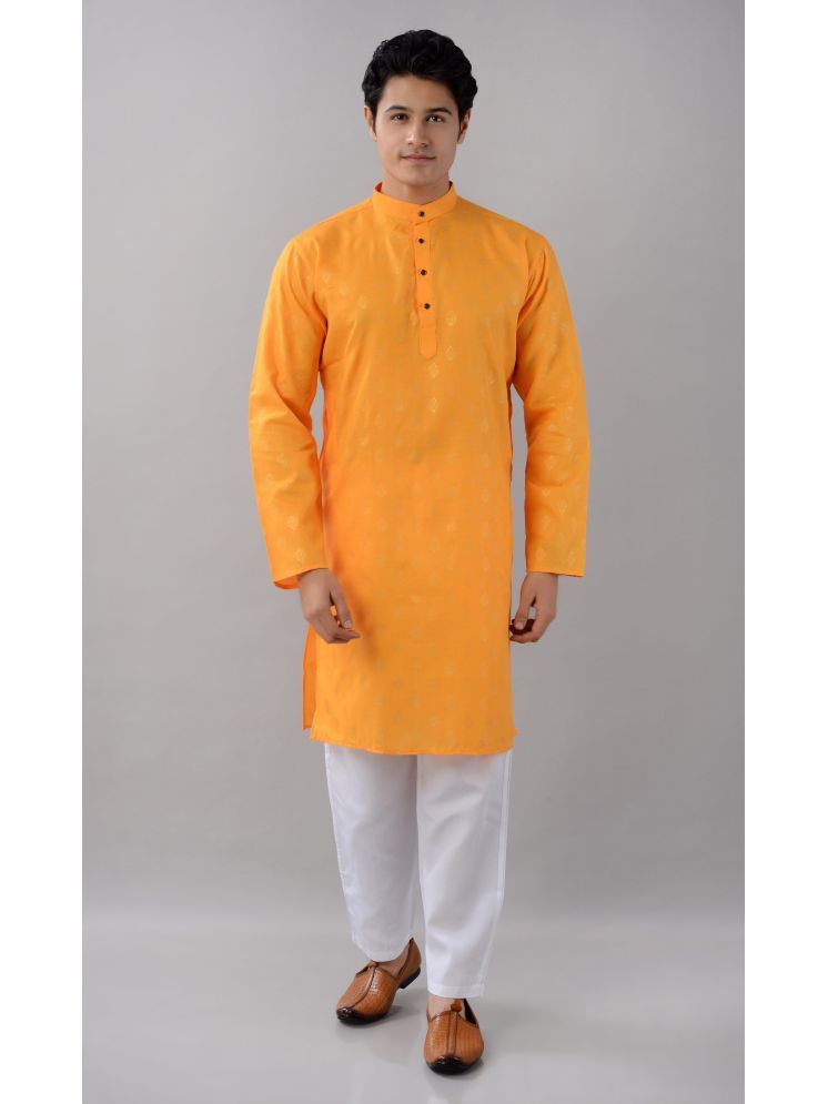     			VILLAIN Yellow Cotton Blend Regular Fit Men's Kurta Pyjama Set ( Pack of 1 )