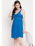 Clovia Blue Cotton Women's Nightwear Night Dress ( Pack of 1 )