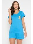 Clovia Blue Cotton Women's Nightwear Nightsuit Sets ( Pack of 1 )