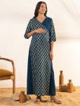 Janasya Blue Crepe Maternity Kurta Single