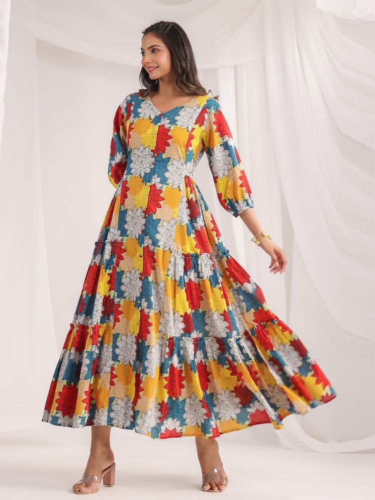     			Janasya Cotton Printed Full Length Women's A-line Dress - Multi Color ( Pack of 1 )