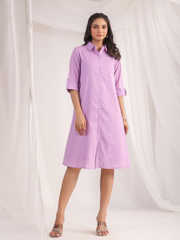     			Janasya Cotton Self Design Knee Length Women's A-line Dress - Lavender ( Pack of 1 )