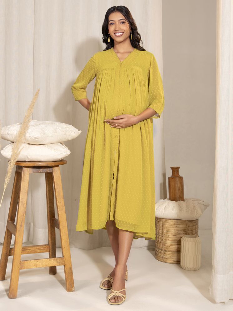     			Janasya Yellow Georgette Maternity Kurta Single