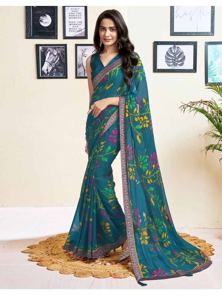     			Samah Chiffon Self Design Saree With Blouse Piece - Rama ( Pack of 1 )