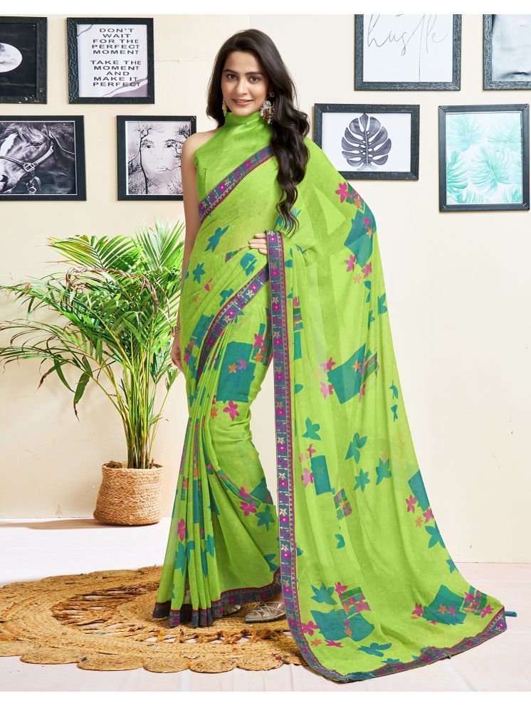     			Samah Chiffon Self Design Saree With Blouse Piece - Green ( Pack of 1 )