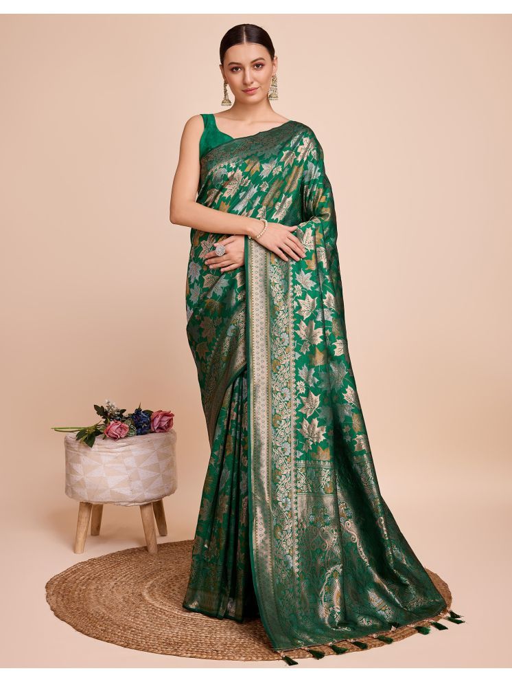     			Samah Silk Self Design Saree With Blouse Piece - Green ( Pack of 1 )