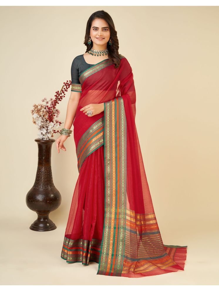     			Samah Silk Woven Saree With Blouse Piece - Red ( Pack of 1 )