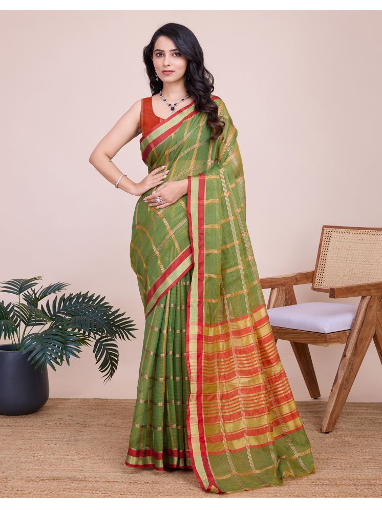     			Samah Silk Woven Saree With Blouse Piece - Green ( Pack of 1 )