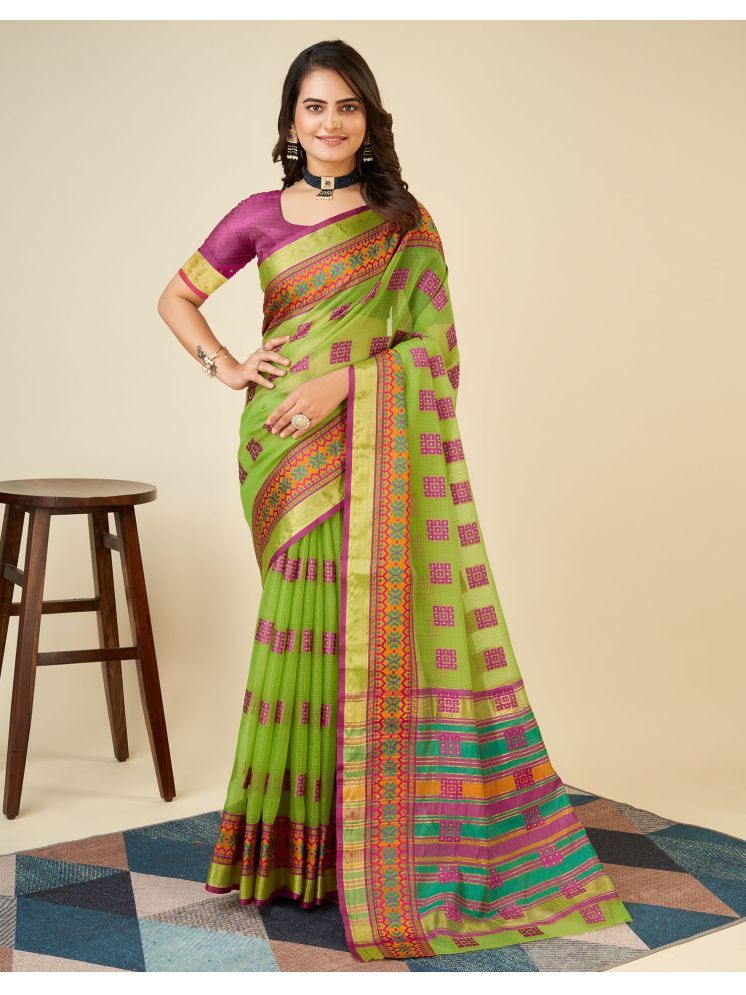     			Satrani Silk Printed Saree With Blouse Piece - Light Green ( Pack of 1 )