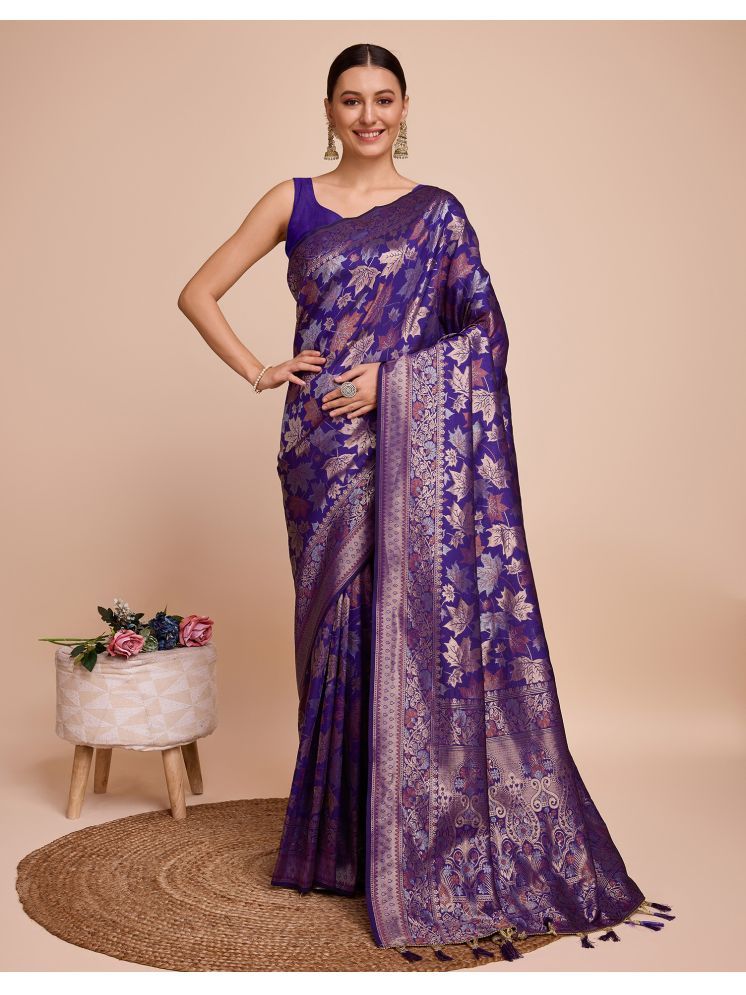     			Satrani Silk Self Design Saree With Blouse Piece - Purple ( Pack of 1 )