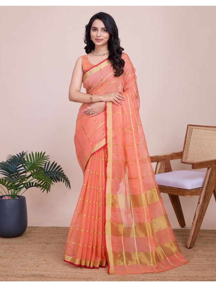     			Satrani Silk Solid Saree With Blouse Piece - Peach ( Pack of 1 )