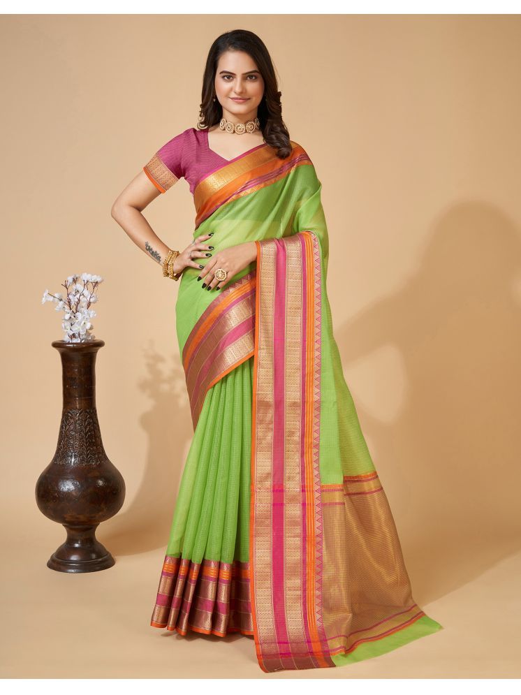     			Satrani Silk Woven Saree With Blouse Piece - Light Green ( Pack of 1 )