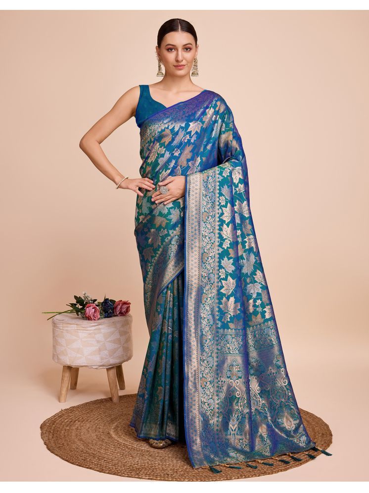     			Satrani Silk Woven Saree With Blouse Piece - Blue ( Pack of 1 )