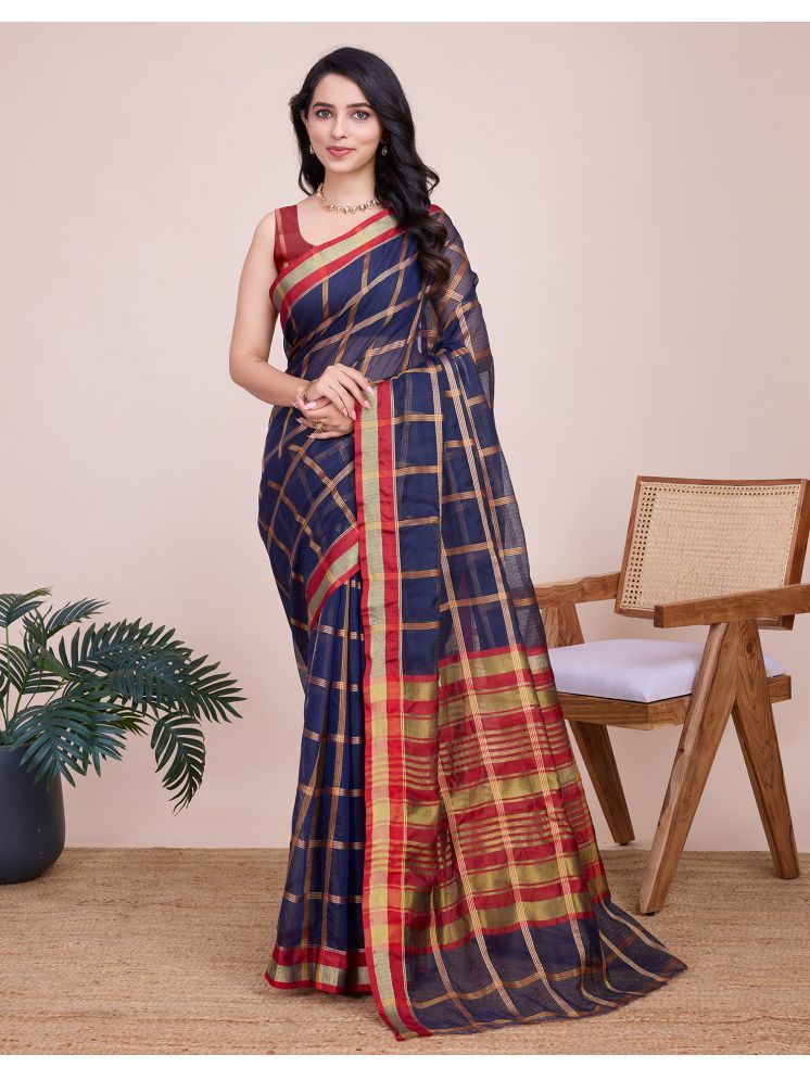     			Satrani Silk Woven Saree With Blouse Piece - Navy Blue ( Pack of 1 )