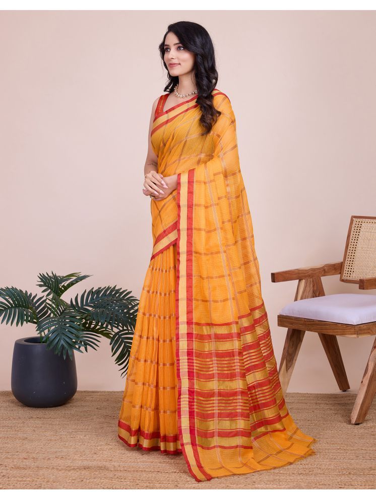     			Satrani Silk Woven Saree With Blouse Piece - Yellow ( Pack of 1 )