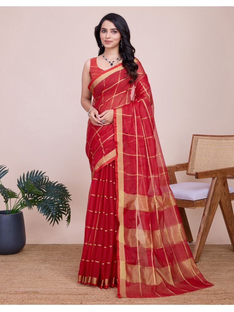     			Satrani Silk Woven Saree With Blouse Piece - Red ( Pack of 1 )