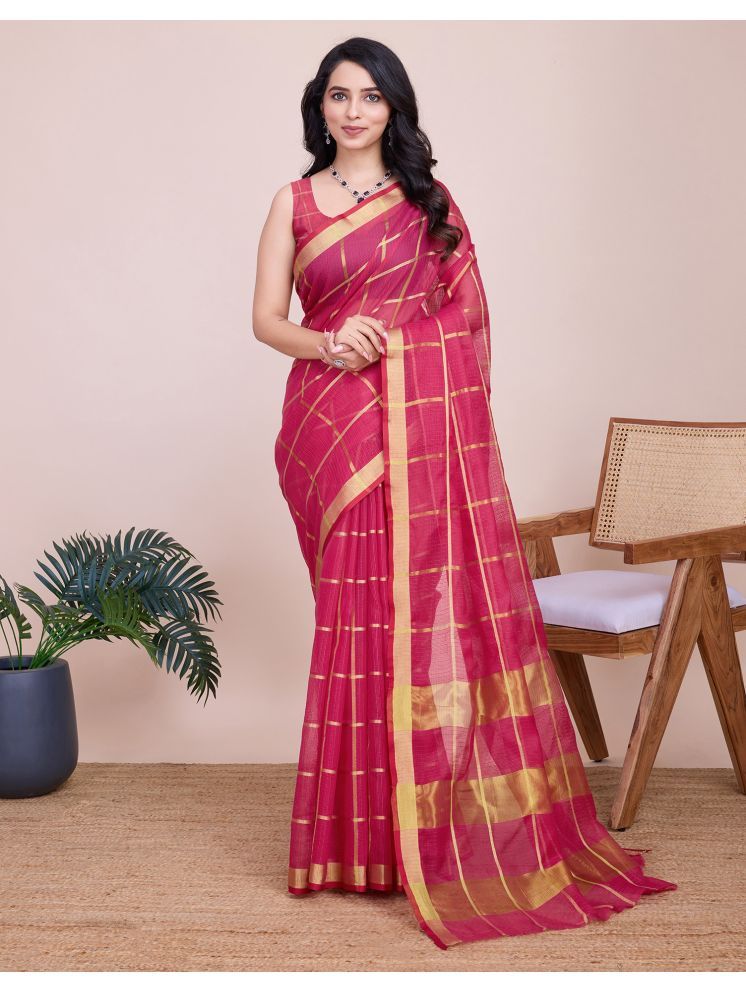     			Satrani Silk Woven Saree With Blouse Piece - Pink ( Pack of 1 )