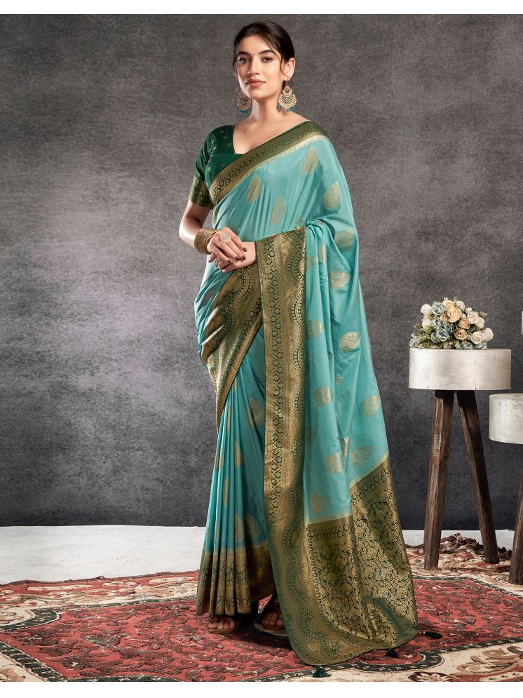     			Satrani Viscose Self Design Saree With Blouse Piece - Turquoise ( Pack of 1 )